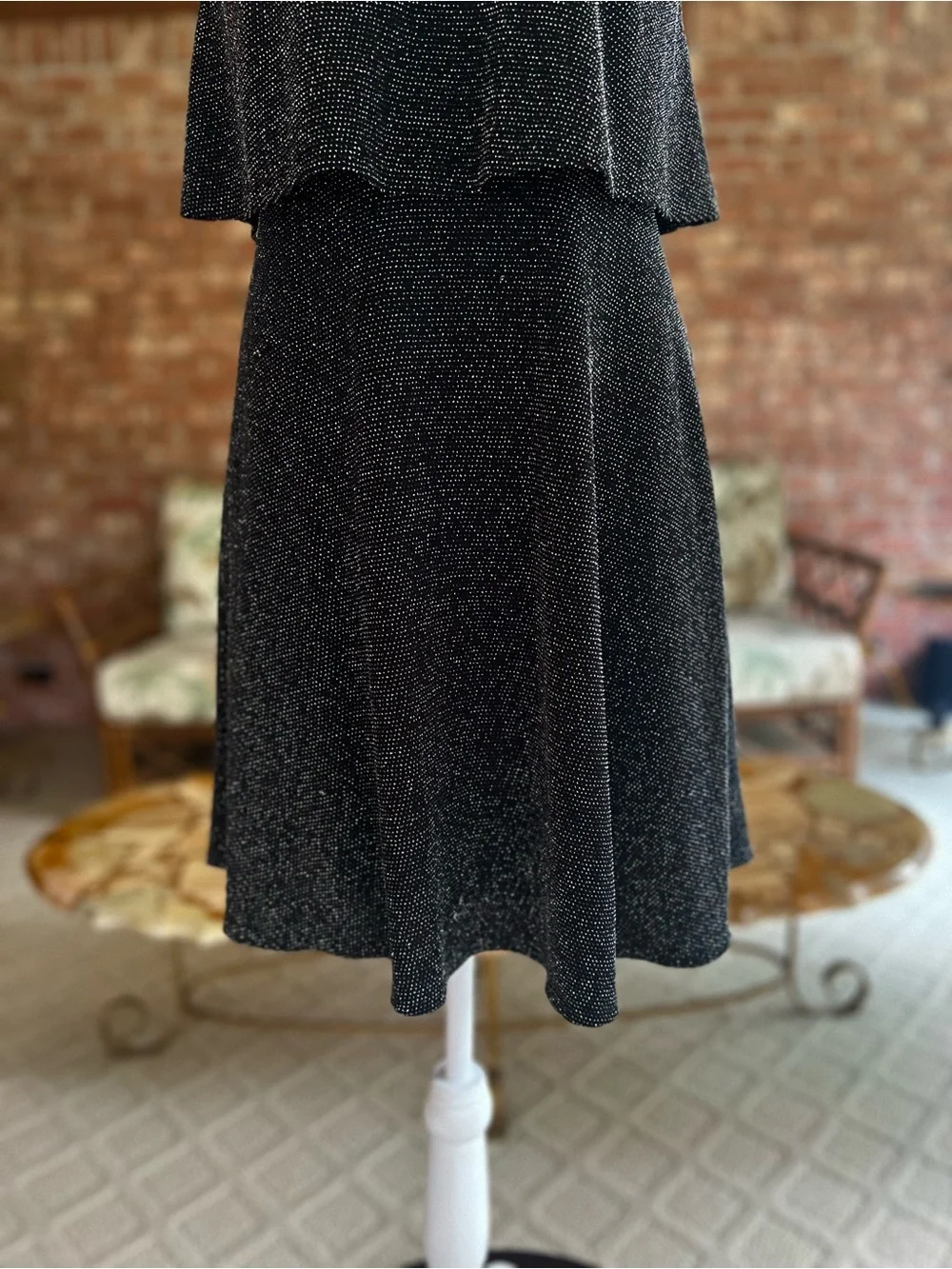 Express Black Silver Metallic Shimmer Layered Knit Mini Dress S Cocktail LBD